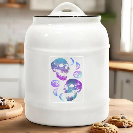 Skeleton Ceramic Cookie Jars, Neon Skull Moon Gothic Skeleton