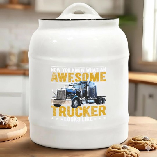 Awesome Trucker Big Rig Semi-Trailer Truck Driver Ceramic Cookie Jars