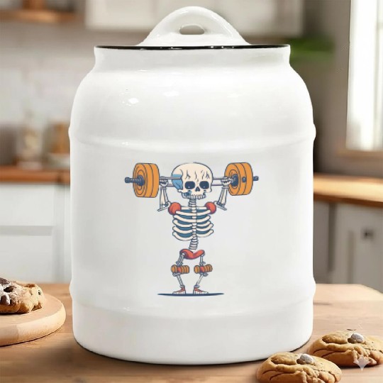 Weightlifting Gym Skeleton Ceramic Cookie Jars