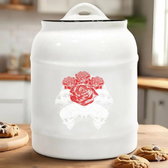 Gothic Ceramic Cookie Jars, Skull Red Roses Goth Vintage Grunge