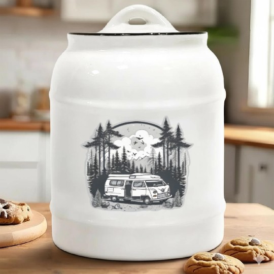 A Camper Van & The Serene Forest Ceramic Cookie Jars
