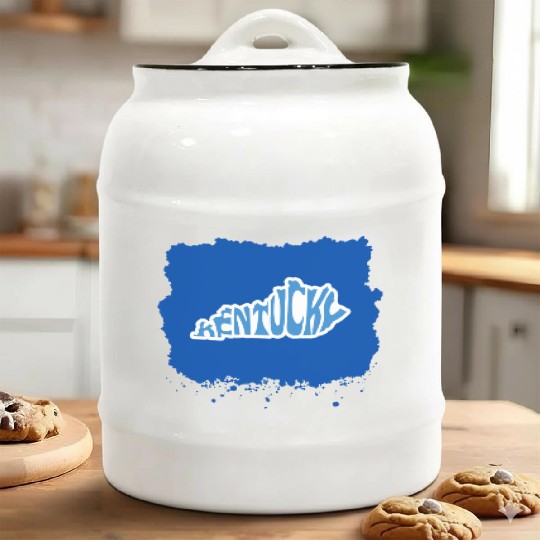 Kentucky Typography Sticker in State Shape Ceramic Cookie Jars
