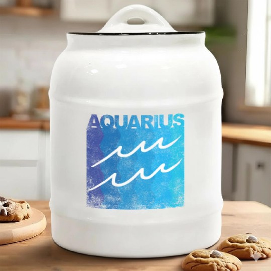 Zodiac Symbol Sign Aquarius Ceramic Cookie Jars