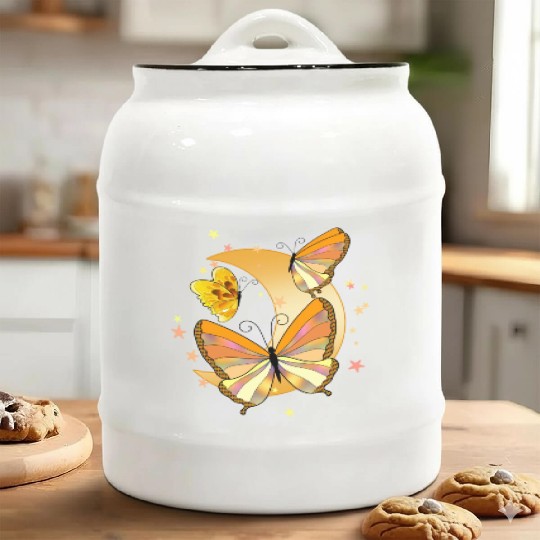 Orange butterflies moon aesthetic butterfly insect Ceramic Cookie Jars