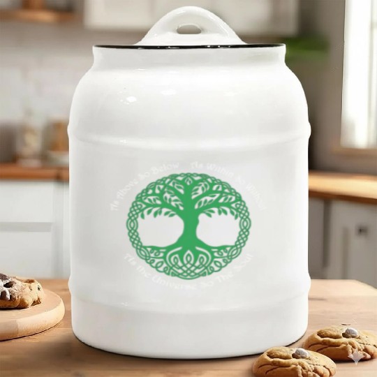 Pagan Celtic Wiccan As Above So Below Green Tree Ceramic Cookie Jars