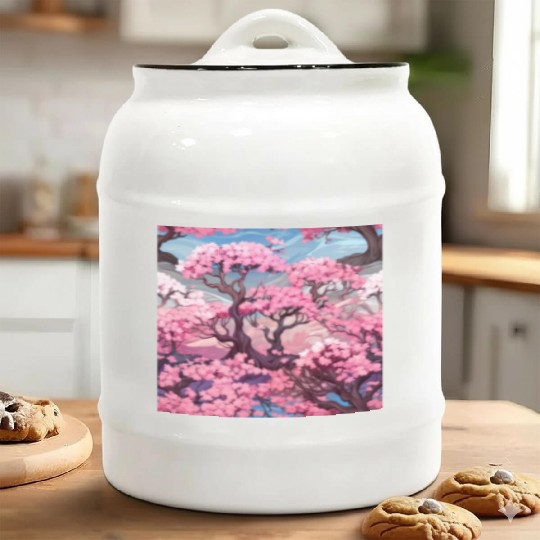 Anime Euphoria: Fantasy Cherry Blossom Dreamscape Ceramic Cookie Jars