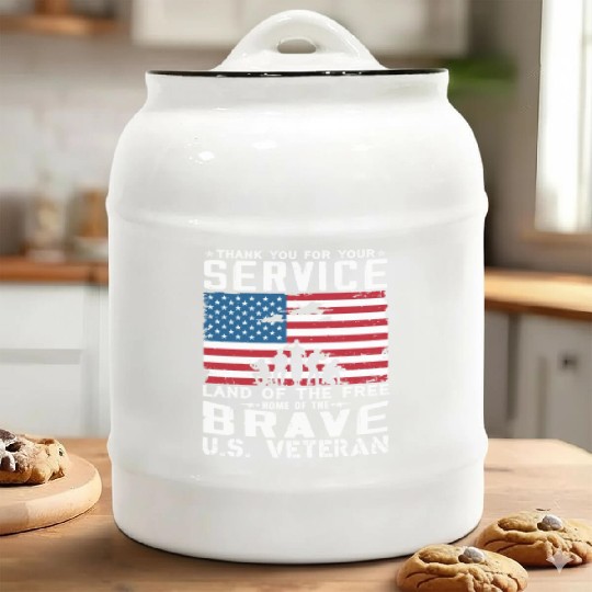 US Army Veteran Land Of The Free Ceramic Cookie Jars
