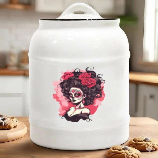 Dia de los muertos woman sugar skull with flowers Ceramic Cookie Jars