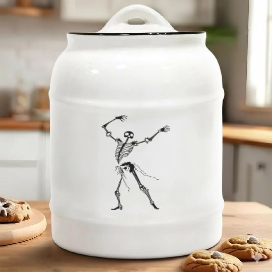 Dancing Skeleton Black Ceramic Cookie Jars