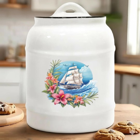 Sailing Ship Sailing Orchids Flowers Sailboat Ceramic Cookie Jars