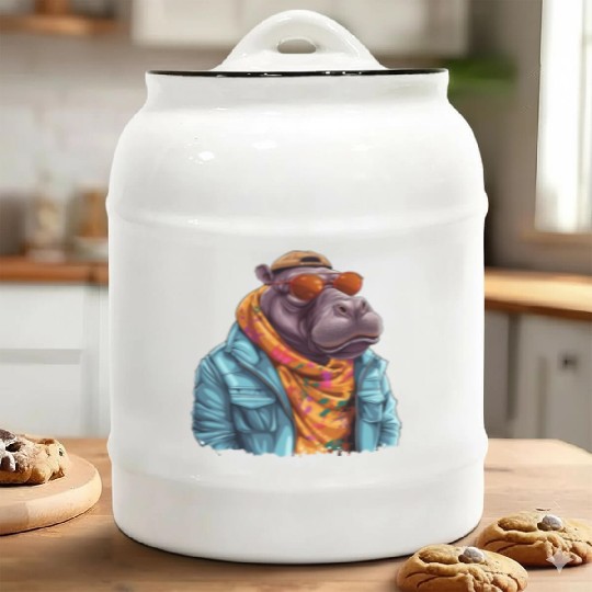 Graffiti Hippo. Heavyweight Strength. Ceramic Cookie Jars