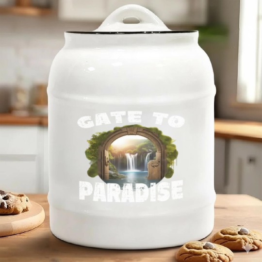 Gate To Paradise Waterfall Door Paradise Dreaming Ceramic Cookie Jars