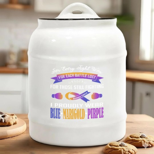 I Proudly Wear Blue Marigold Purple Bladder Cancer Ceramic Cookie Jars
