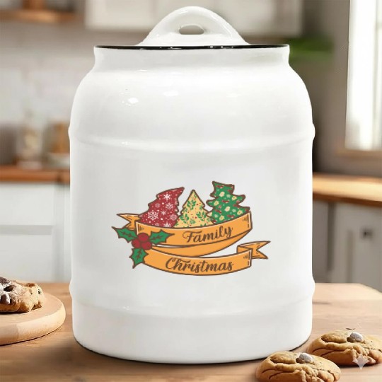 Xmas Family Christmas Mistletoe Fir Tree Ceramic Cookie Jars