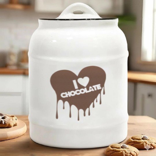 I Love Chocolate Candy Heart Lover Ceramic Cookie Jars