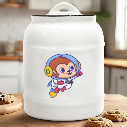 Flying Monkey Astronaut Ceramic Cookie Jars
