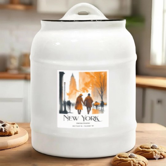 Watercolor painting loving couple in New York City Ceramic Cookie Jars