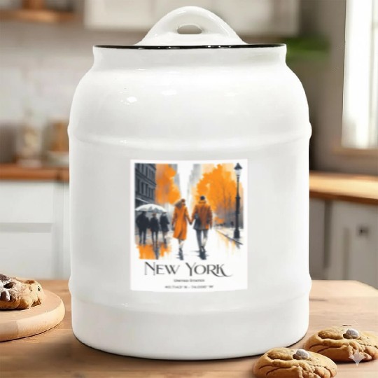 Watercolor painting loving couple in New York City Ceramic Cookie Jars