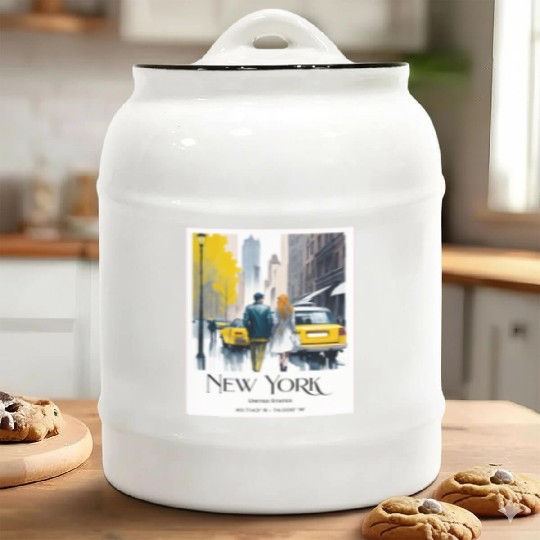 Watercolor painting loving couple in New York City Ceramic Cookie Jars