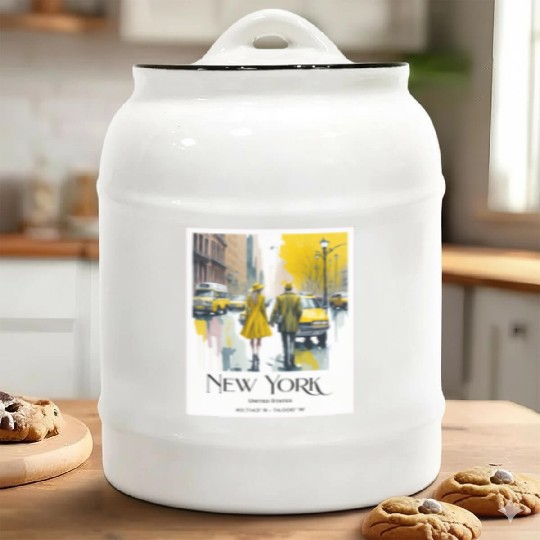 Watercolor painting loving couple in New York City Ceramic Cookie Jars