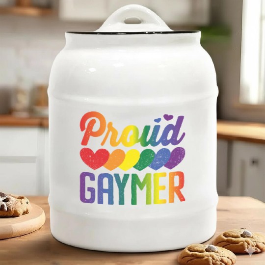 Proud Gaymer Gay Pride Lesbian Rainbow Flag Ceramic Cookie Jars
