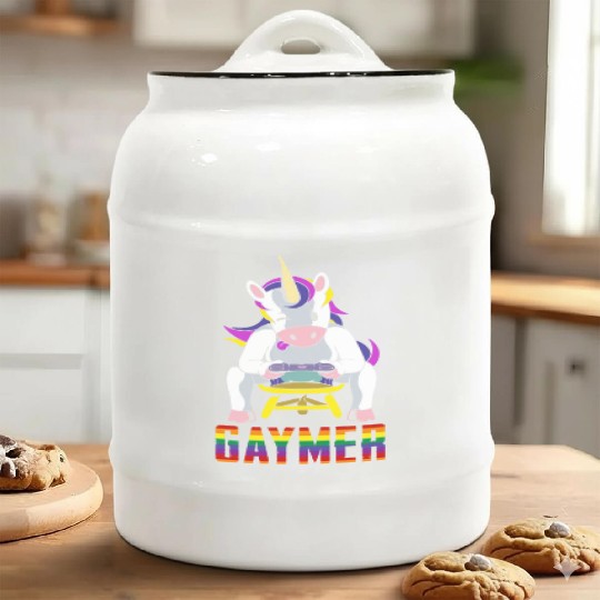 LGBTQ Gaymer Gamer Gay Rainbow Unicorn Ceramic Cookie Jars