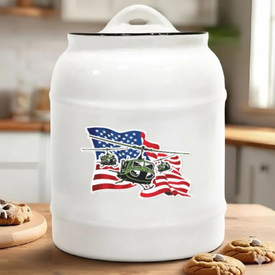 US Army UH 1 With US Flag Ceramic Cookie Jars