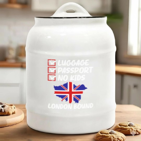 Luggage Passport No Kids London Bound Vacation Ceramic Cookie Jars