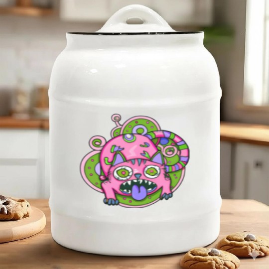 Psychedelic Trippy Cat Ceramic Cookie Jars