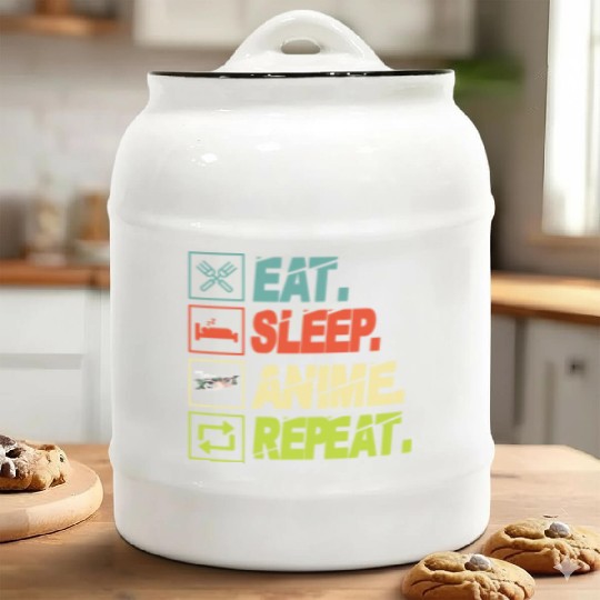Eat Sleep Anime Repeat Ramen Kawaii Japanese Manga Ceramic Cookie Jars