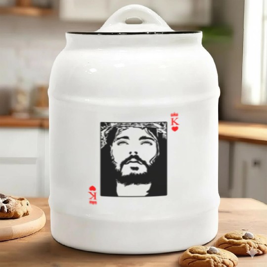 Jesus Is King Jesus King Of Hearts Card Christian Ceramic Cookie Jars