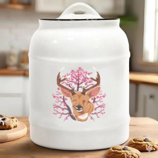 Cherry blossom forest animal gift Sakura deer Ceramic Cookie Jars