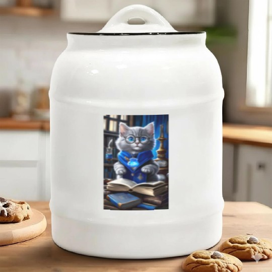 The Raven-claw Kitten Scholar: A Feline Journey. Ceramic Cookie Jars
