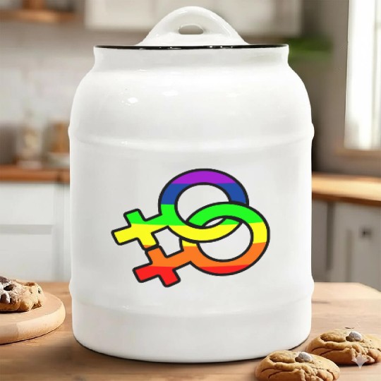 Gender lesbian logo with rainbow Ceramic Cookie Jars