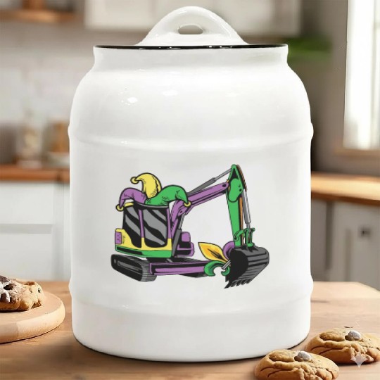 Excavator Mardi Gras Ceramic Cookie Jars