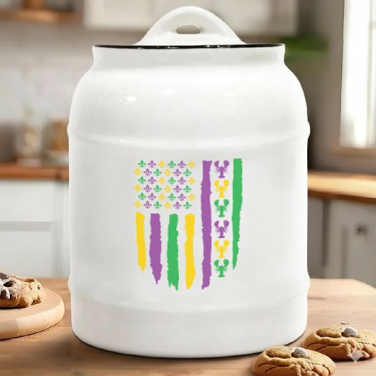 American Flag Lobster Fleur Mardi Gras Ceramic Cookie Jars