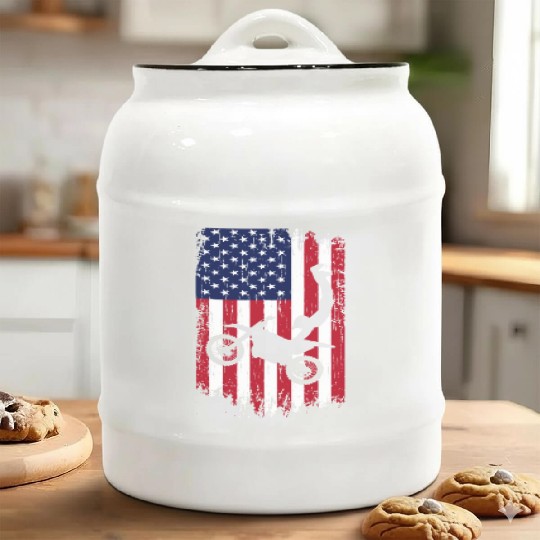 Supercross Freestyle Motocross American Flag Ceramic Cookie Jars