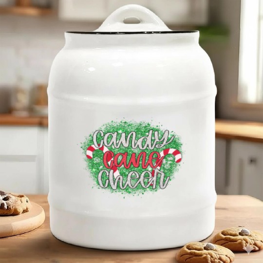 Candy Cane Cheer Happy Christmas Xmas Holiday Ceramic Cookie Jars