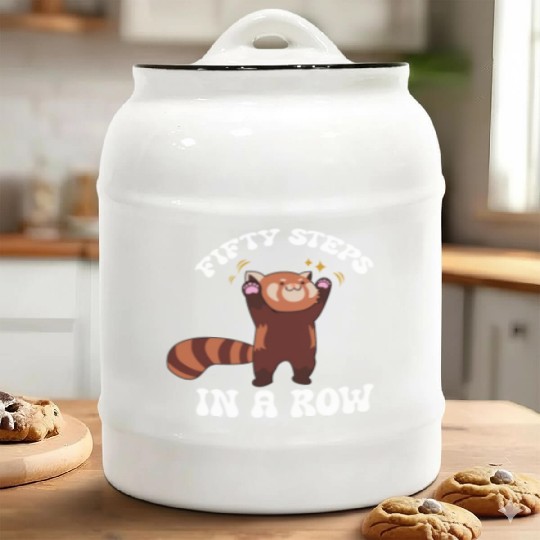 Fifty Steps In a Row Funny Walk Routine Red Panda Ceramic Cookie Jars