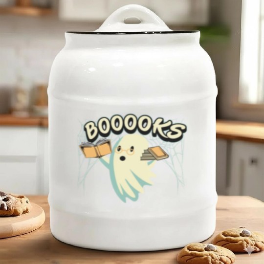 Ghost With Books Booooks Ceramic Cookie Jars