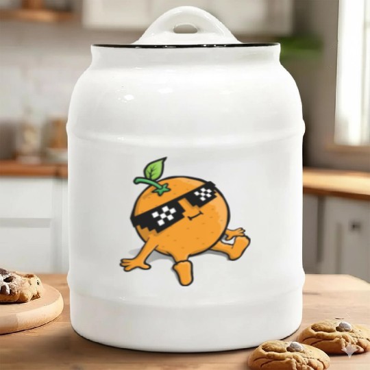 Cool Relaxing Orange Fruit Pixel Sunglasses Face Ceramic Cookie Jars