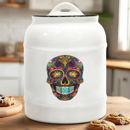Neon Sugar Skull: Jack Skellington Design Ceramic Cookie Jars