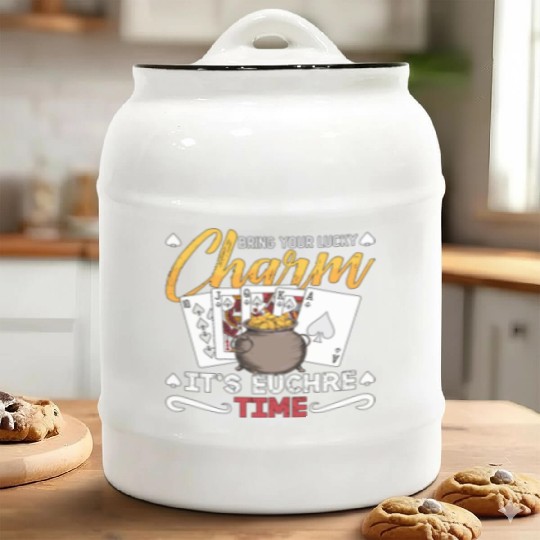Euchre Bring Your Lucky Charm It's Board Game Ceramic Cookie Jars