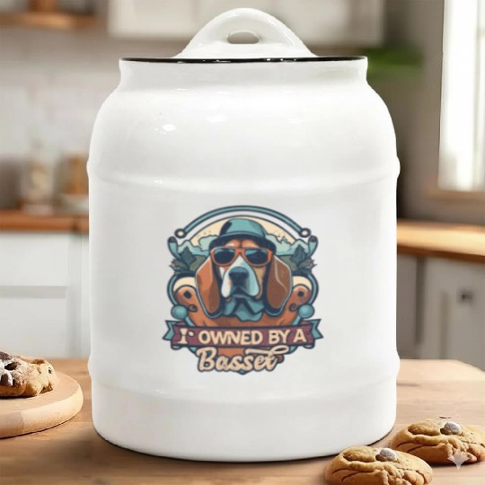 I Am Owned By A Basset Hound Funny Cool Dog Lover Ceramic Cookie Jars