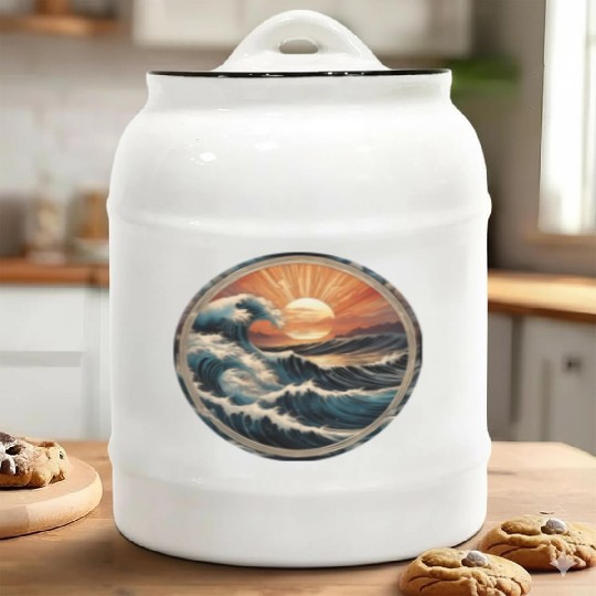 Retro Great Ocean Waves at Sunset Ceramic Cookie Jars