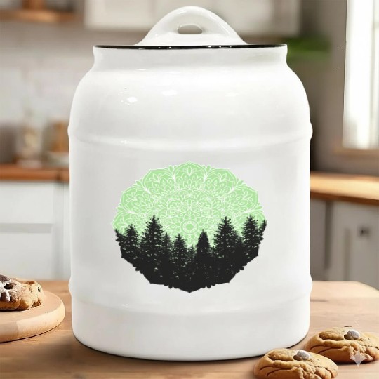 Green Forest Mandala Pacific Northwest Ceramic Cookie Jars