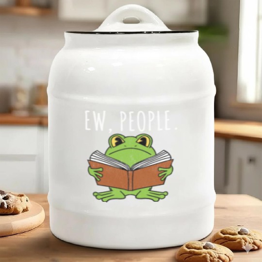 Ew People Cottagecore Frog Reading Book Ceramic Cookie Jars