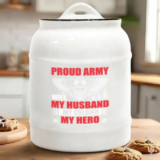Proud Army Wife My Husband my Soldier My Hero Ceramic Cookie Jars