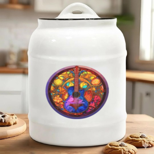 I Love Stained Glass Art and Guitar Designs - Holy Ceramic Cookie Jars