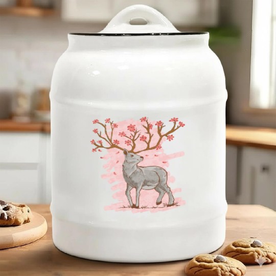 Cherry Blossom Deer Sakura Ceramic Cookie Jars